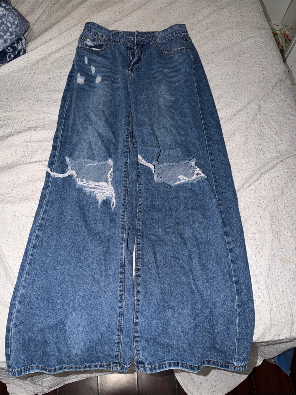 SHEIN Distressed Wide-Leg Blue Denim Jeans